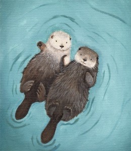 cute-otter-art-print-holding-hands by WhenGuineaPigsFly   