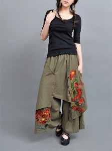 multi-layered-embroidered-wide-leg Skirt