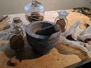 mortar and pestle grinding Herbs
