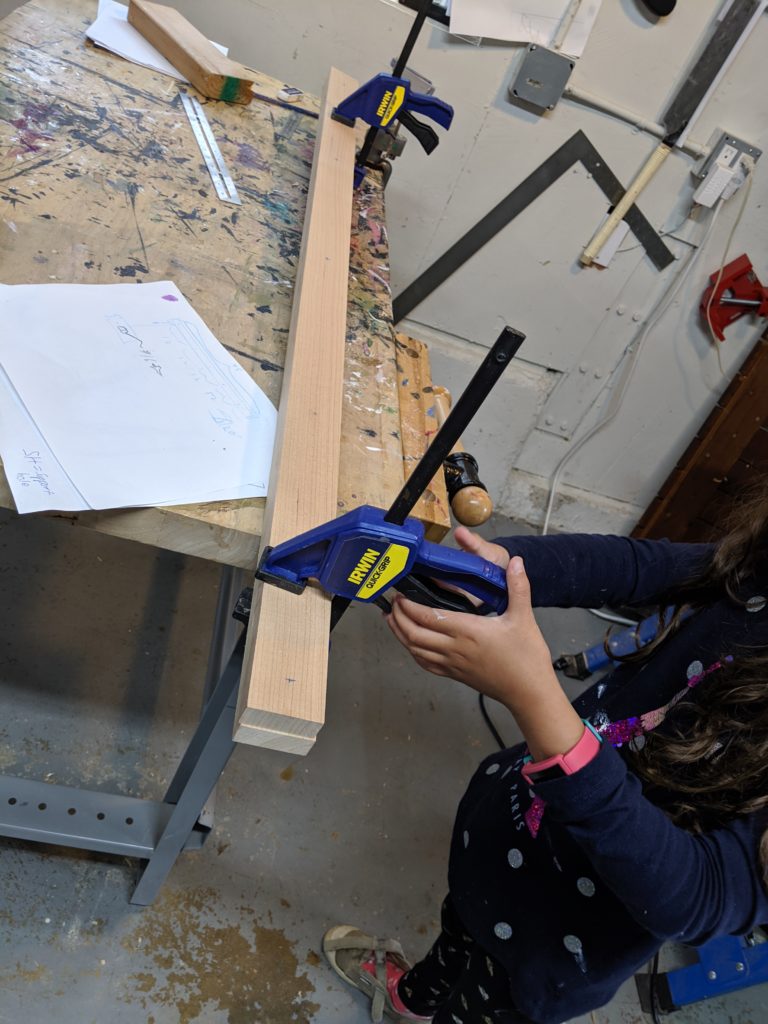 Clamping wood to align drilling for a DIY ladder bookcase