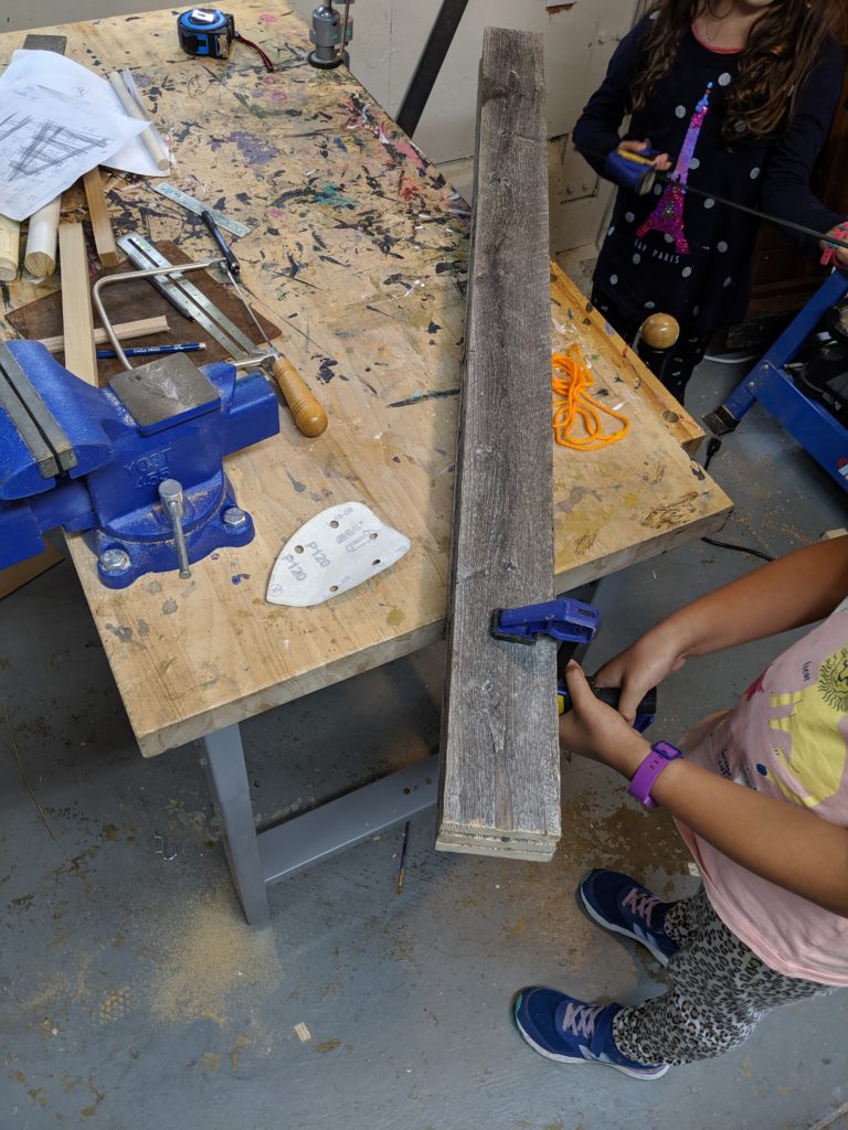 Cutting the shelves for the DIY wooden ladder bookcase